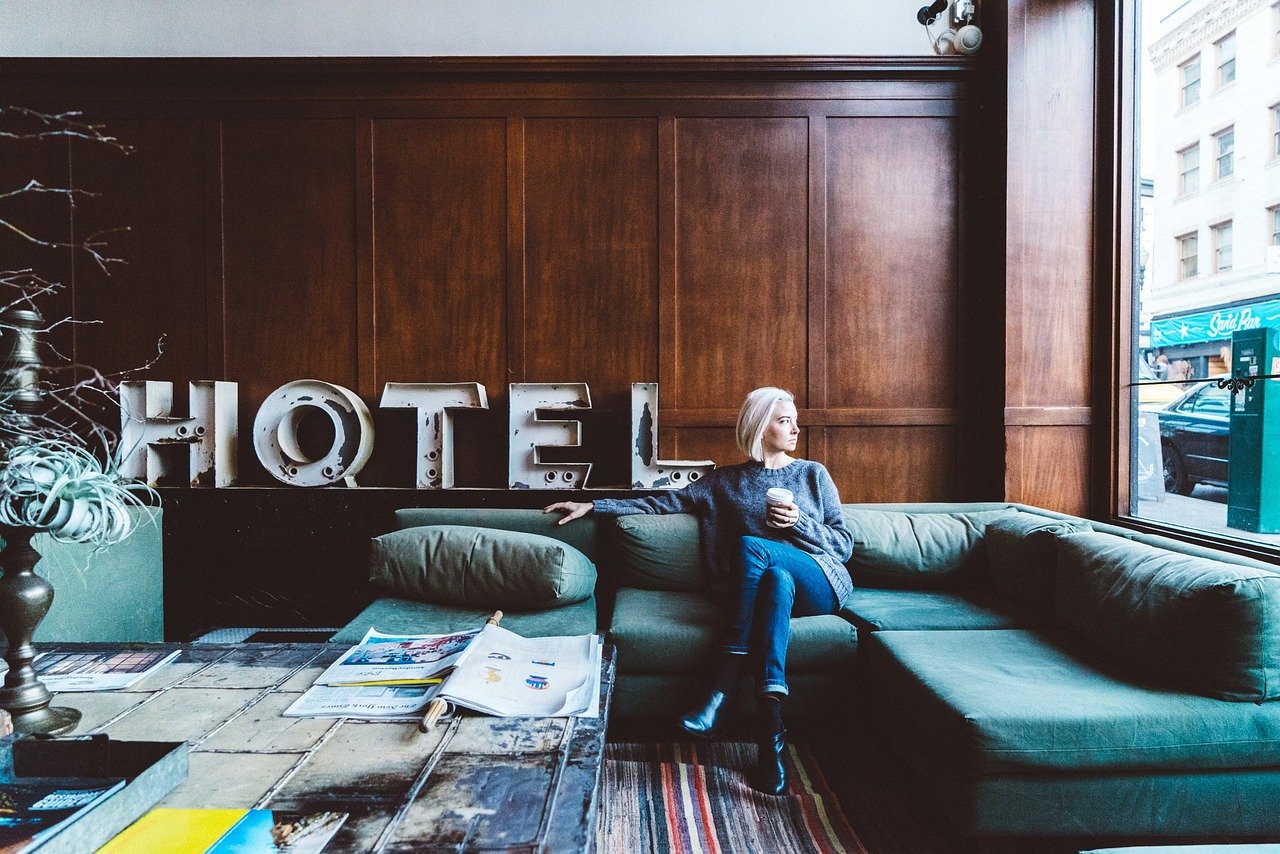 Image of people at a hotel reception